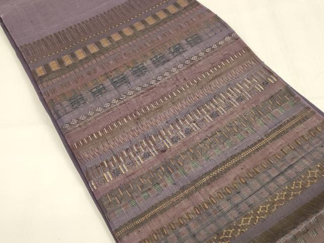 平和屋着物＊夏物 太鼓柄袋帯 生紬 刺繍 横段文 正絹 逸品 DABA0335cm