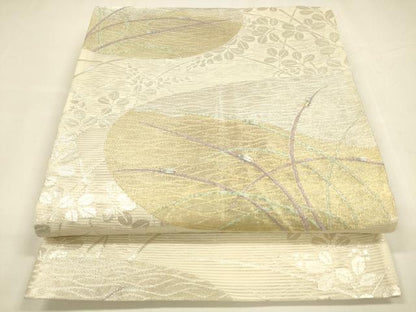 平和屋着物＊夏物 六通柄袋帯 蛍草葉文 金銀糸 正絹 逸品 DABA0337cm