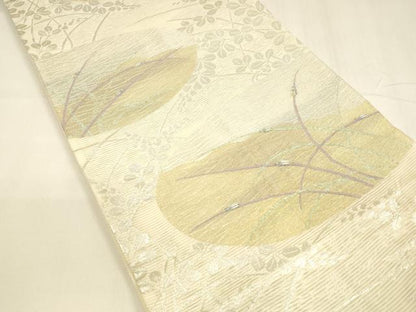 平和屋着物＊夏物 六通柄袋帯 蛍草葉文 金銀糸 正絹 逸品 DABA0337cm