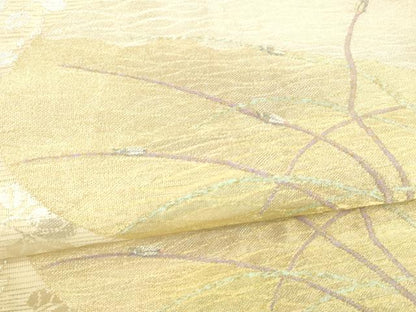 平和屋着物＊夏物 六通柄袋帯 蛍草葉文 金銀糸 正絹 逸品 DABA0337cm