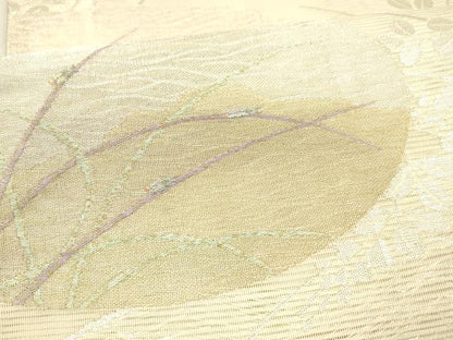 平和屋着物＊夏物 六通柄袋帯 蛍草葉文 金銀糸 正絹 逸品 DABA0337cm