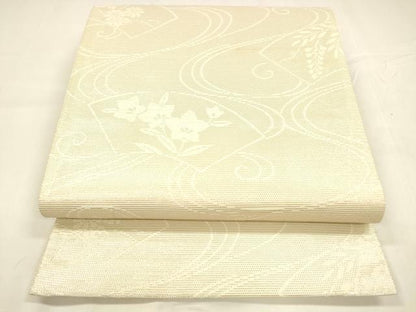 平和屋着物＊夏物 六通柄袋帯 流水地紙草花文 金銀糸 正絹 逸品 DABA0339cm