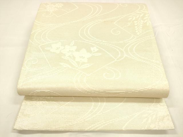 平和屋着物＊夏物 六通柄袋帯 流水地紙草花文 金銀糸 正絹 逸品 DABA0339cm