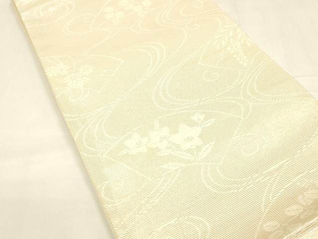 平和屋着物＊夏物 六通柄袋帯 流水地紙草花文 金銀糸 正絹 逸品 DABA0339cm