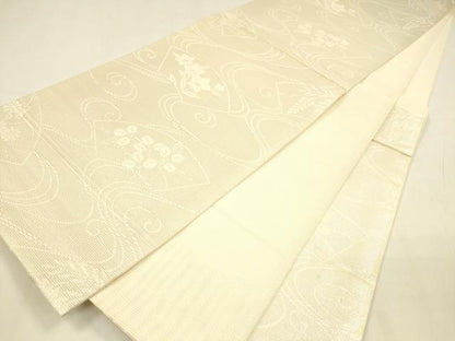 平和屋着物＊夏物 六通柄袋帯 流水地紙草花文 金銀糸 正絹 逸品 DABA0339cm