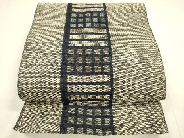 平和屋着物▽スリーシーズン 春夏秋 八寸名古屋帯 紬地 幾何学間道 正絹 逸品 DABA0341cm