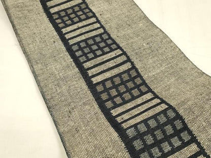 平和屋着物▽スリーシーズン 春夏秋 八寸名古屋帯 紬地 幾何学間道 正絹 逸品 DABA0341cm