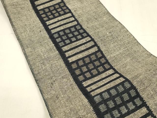 平和屋着物▽スリーシーズン 春夏秋 八寸名古屋帯 紬地 幾何学間道 正絹 逸品 DABA0341cm