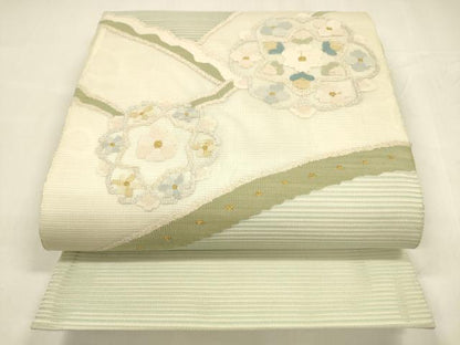 平和屋着物＊夏物 絽綴れ 太鼓柄袋帯 舞花文 金銀糸 正絹 逸品 DABA0344cm