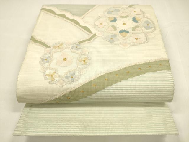 平和屋着物＊夏物 絽綴れ 太鼓柄袋帯 舞花文 金銀糸 正絹 逸品 DABA0344cm