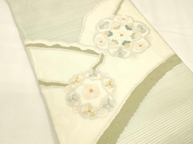 平和屋着物＊夏物 絽綴れ 太鼓柄袋帯 舞花文 金銀糸 正絹 逸品 DABA0344cm