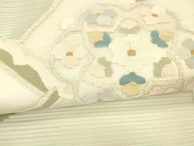 平和屋着物＊夏物 絽綴れ 太鼓柄袋帯 舞花文 金銀糸 正絹 逸品 DABA0344cm
