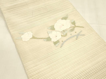 平和屋着物＊夏物 絽綴れ 八寸名古屋帯 枝花文 金銀糸 正絹 逸品 DABA0349cm