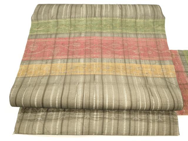平和屋着物＊夏物 九寸名古屋帯 横段抽象文 金銀糸 正絹 逸品 DABA0350cm