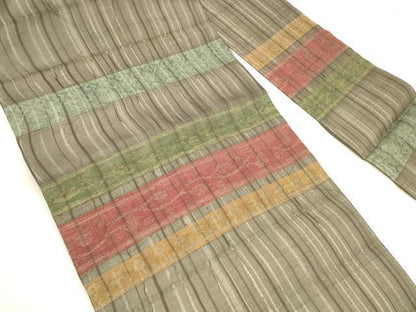 平和屋着物＊夏物 九寸名古屋帯 横段抽象文 金銀糸 正絹 逸品 DABA0350cm