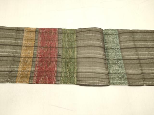 平和屋着物＊夏物 九寸名古屋帯 横段抽象文 金銀糸 正絹 逸品 DABA0350cm