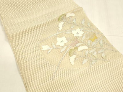 平和屋着物＊夏物 絽綴れ 八寸名古屋帯 草花文 金銀糸 正絹 逸品 DABA0352cm