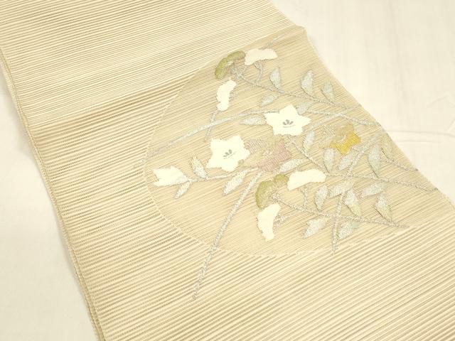 平和屋着物＊夏物 絽綴れ 八寸名古屋帯 草花文 金銀糸 正絹 逸品 DABA0352cm