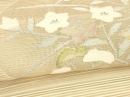 平和屋着物＊夏物 絽綴れ 八寸名古屋帯 草花文 金銀糸 正絹 逸品 DABA0352cm