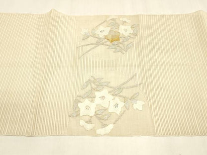 平和屋着物＊夏物 絽綴れ 八寸名古屋帯 草花文 金銀糸 正絹 逸品 DABA0352cm