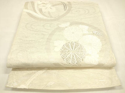 平和屋着物＊夏物 六通柄袋帯 唐織 流水草花文 銀糸 正絹 逸品 DABA0353cm