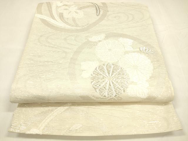平和屋着物＊夏物 六通柄袋帯 唐織 流水草花文 銀糸 正絹 逸品 DABA0353cm
