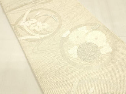 平和屋着物＊夏物 六通柄袋帯 唐織 流水草花文 銀糸 正絹 逸品 DABA0353cm