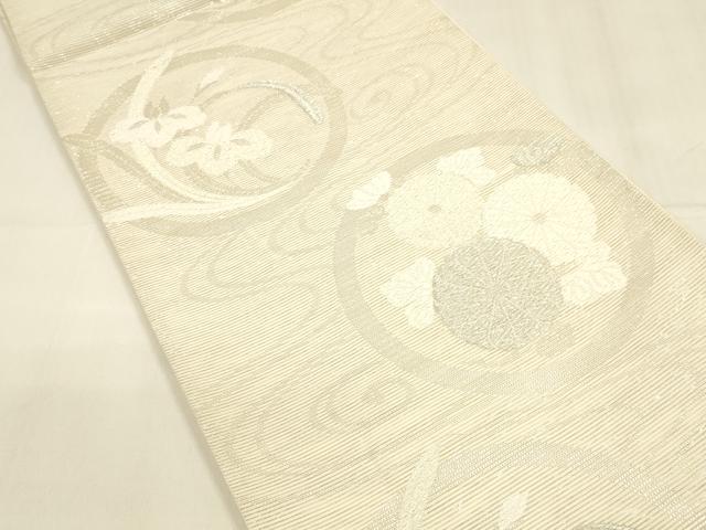 平和屋着物＊夏物 六通柄袋帯 唐織 流水草花文 銀糸 正絹 逸品 DABA0353cm
