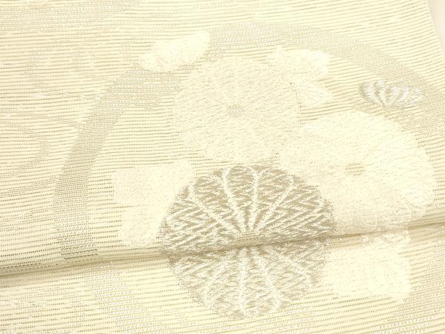 平和屋着物＊夏物 六通柄袋帯 唐織 流水草花文 銀糸 正絹 逸品 DABA0353cm