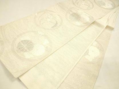 平和屋着物＊夏物 六通柄袋帯 唐織 流水草花文 銀糸 正絹 逸品 DABA0353cm