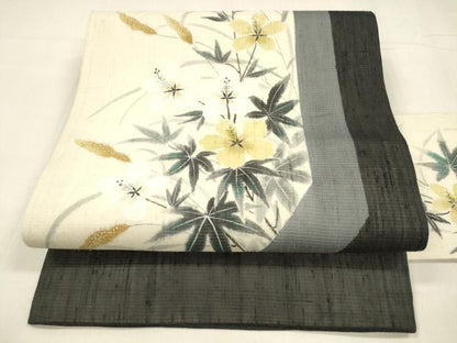 平和屋着物＊夏物 絹芭蕉 九寸名古屋帯 草花文 正絹 逸品 DABA0354cm