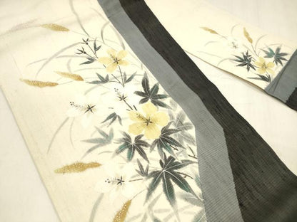 平和屋着物＊夏物 絹芭蕉 九寸名古屋帯 草花文 正絹 逸品 DABA0354cm