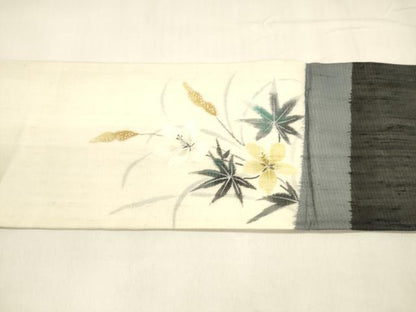 平和屋着物＊夏物 絹芭蕉 九寸名古屋帯 草花文 正絹 逸品 DABA0354cm