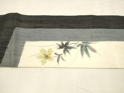 平和屋着物＊夏物 絹芭蕉 九寸名古屋帯 草花文 正絹 逸品 DABA0354cm