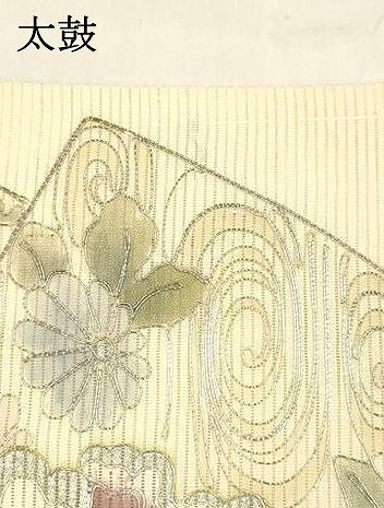 平和屋着物＊夏物 九寸名古屋帯 駒刺繍 総刺繍 地紙花鳥文 正絹 逸品 DABA0356cm