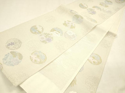 平和屋着物＊夏物 六通柄袋帯 唐織 葡萄蔦の葉花文 金銀糸 正絹 逸品 DABA0358cm