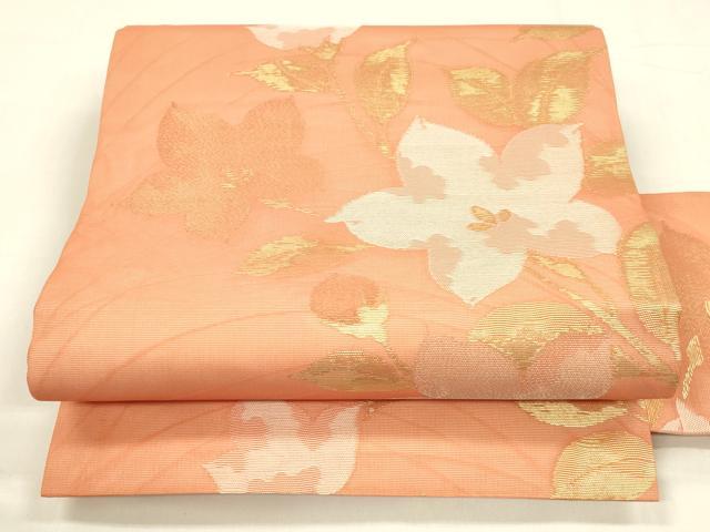 平和屋着物＊夏物 九寸名古屋帯 草花文 金糸 正絹 逸品 DABA0366cm