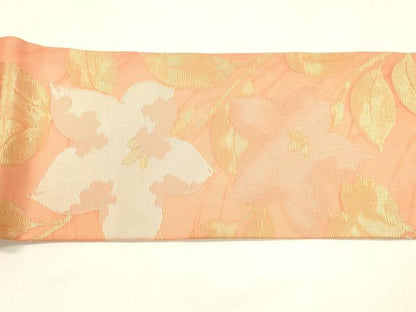 平和屋着物＊夏物 九寸名古屋帯 草花文 金糸 正絹 逸品 DABA0366cm