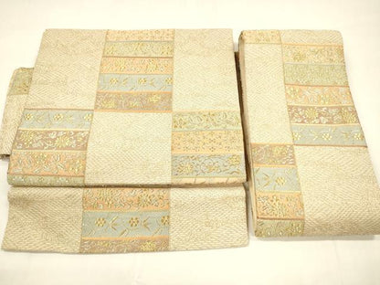 平和屋着物＊夏物 つけ帯 流水草花文 金銀糸 正絹 逸品 DABA0367cm