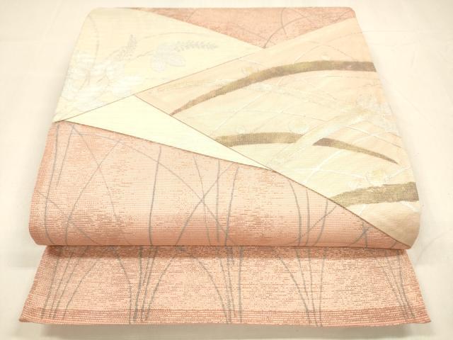 平和屋着物＊夏物 六通柄袋帯 切嵌 露草文 金銀彩 正絹 逸品 DABA0370cm