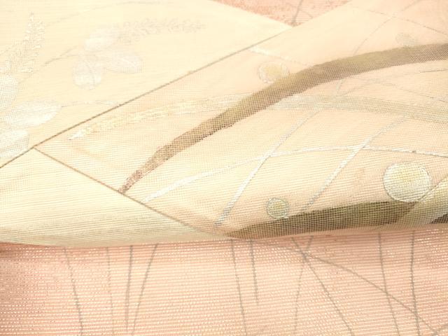平和屋着物＊夏物 六通柄袋帯 切嵌 露草文 金銀彩 正絹 逸品 DABA0370cm