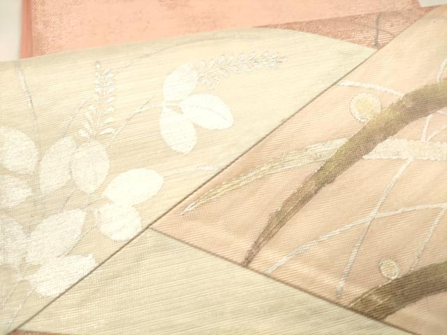 平和屋着物＊夏物 六通柄袋帯 切嵌 露草文 金銀彩 正絹 逸品 DABA0370cm
