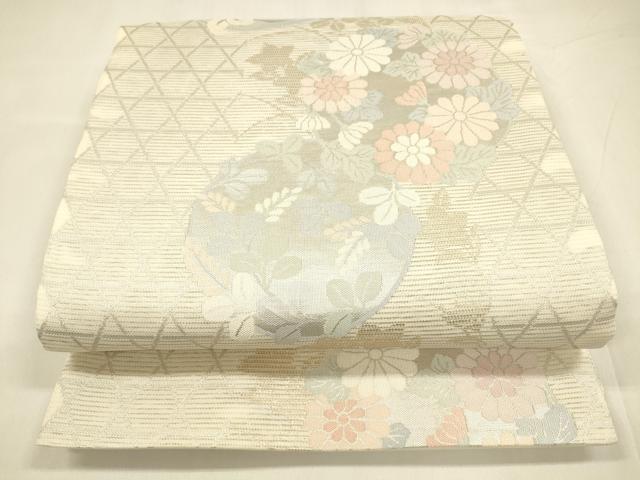 平和屋着物＊夏物 六通柄袋帯 草花丸文 金銀糸 正絹 逸品 DABA0372cm