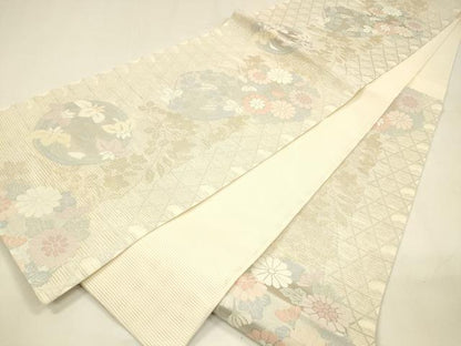 平和屋着物＊夏物 六通柄袋帯 草花丸文 金銀糸 正絹 逸品 DABA0372cm