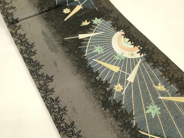 平和屋着物＊夏物 六通柄袋帯 番傘舞葉間道 金銀糸 引箔 正絹 逸品 DABA0374cm