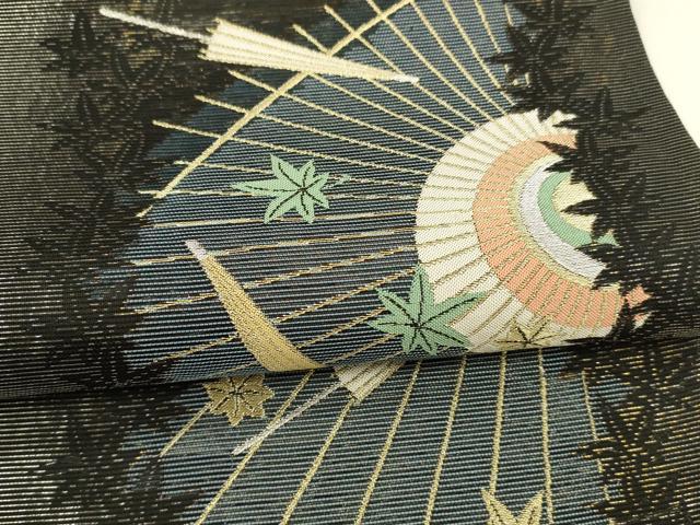 平和屋着物＊夏物 六通柄袋帯 番傘舞葉間道 金銀糸 引箔 正絹 逸品 DABA0374cm
