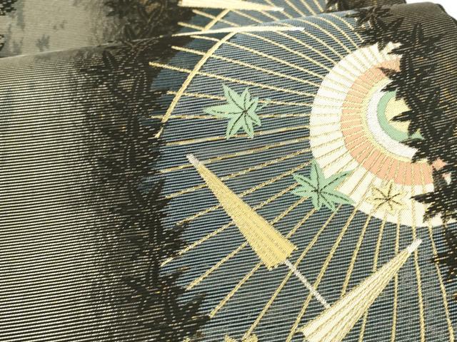 平和屋着物＊夏物 六通柄袋帯 番傘舞葉間道 金銀糸 引箔 正絹 逸品 DABA0374cm