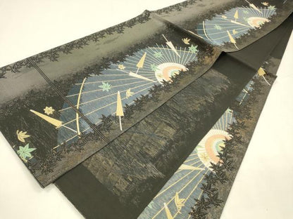 平和屋着物＊夏物 六通柄袋帯 番傘舞葉間道 金銀糸 引箔 正絹 逸品 DABA0374cm