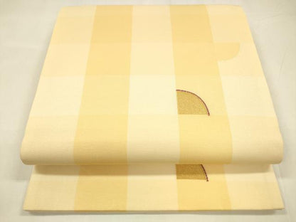平和屋着物＊夏物 全通柄袋帯 市松幾何学文 金糸 正絹 逸品 DABA0378cm