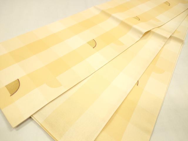 平和屋着物＊夏物 全通柄袋帯 市松幾何学文 金糸 正絹 逸品 DABA0378cm